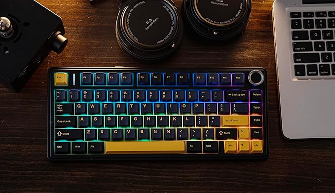 EPOMAKER x Aula F75 Gasket Mechanical Keyboard, 75% Wireless Hot Swappable Gaming Keyboard with Five-Layer Padding&Knob, BT/2.4GHz/USB-C, RGB (Black, Ice Vein Switch)