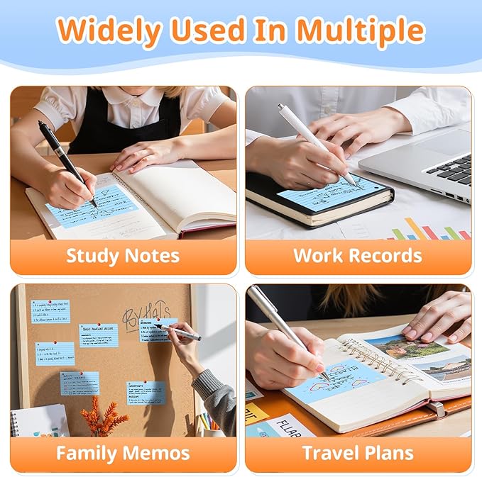 Index Cards 3x5 Inches, 300 PCS, Blue Flash Cards With Ring, Punched Lined Study Card Ruled Flashcards Notecards, Ruled Front And Blank Back, Note Card for School, College And Home