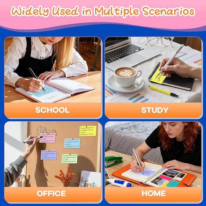 250 Count Colored Index Cards 3 x 5 Inch, Lined Flash Cards with Key Ring, Ruled Note Cards for Office Use, Portable Note Taking Study Flashcards for Home and School