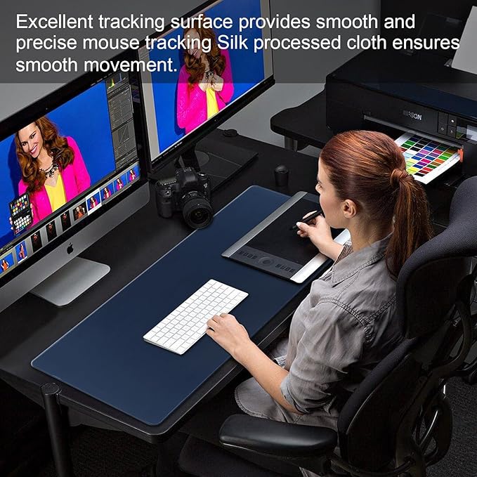 Gaming Mouse Pad,Large Mouse Pad Size 31.5x11.8 Thickness 0.12 inches,Premium-Textured Non-Slip & Waterproof Computer Mousepad with Stitched Edges for Gaming,Office & Home-80x30 Darkblue012
