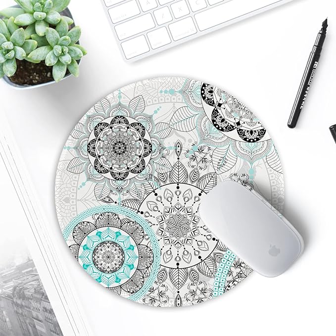 ITNRSIIET Round Mouse Pad with Stitched Edge Premium-Textured Waterproof Non-Slip Rubber Base Desktop Protection Mat Diameter 8.7 inches, Mandala Flowers