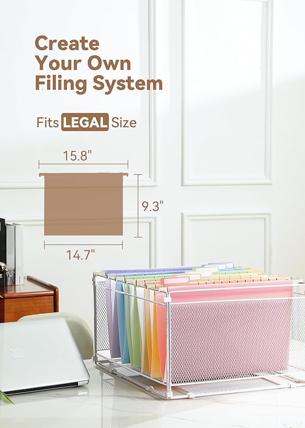 Plastic Legal Size Hanging File Folders, 12 Pack Pastel Hanging Folders, with Insertable 1/5-Cut Tabs for Filing Cabinets