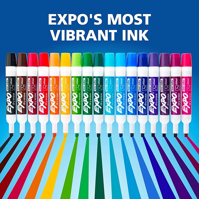 EXPO Dry Erase Markers, Low Odor Ink, Assorted Colors, Chisel Tip, 12 Count