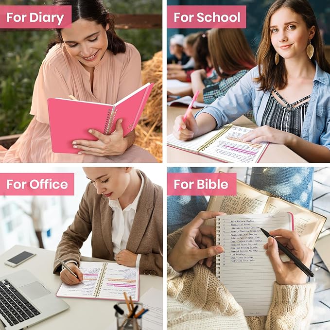 Lined Spiral Journal Notebook for Women, A5 College Ruled Journals for Writing, Hardcover Notebooks for Work, Note taking and Office School Supplies,140 Pages - Peach Pink