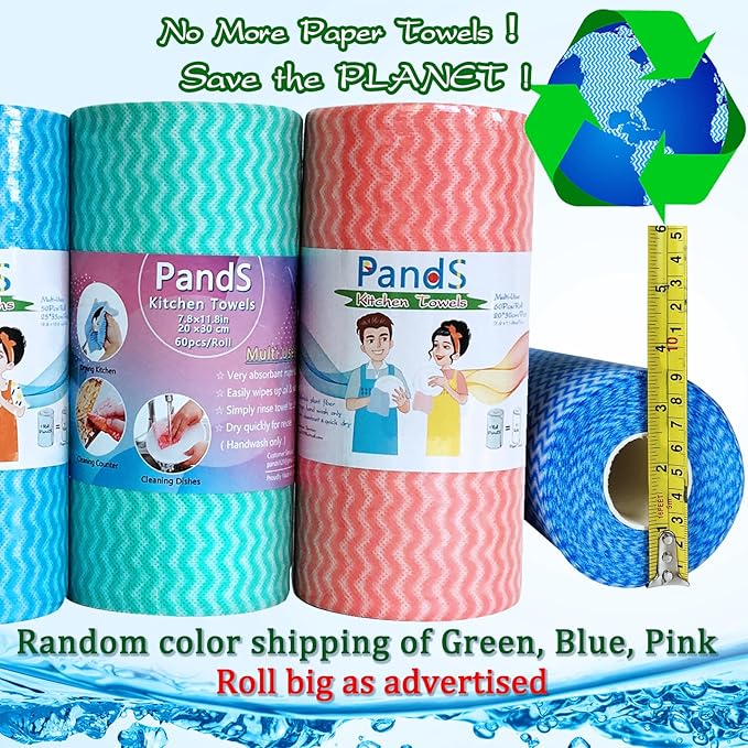 Reusable Paper Towels Washable, 60 Ct/Roll, 3 Pack, Disposable Dish Cloths for Kitchen, Zero Waste Paperless, Odor Free Cleaning Wipes