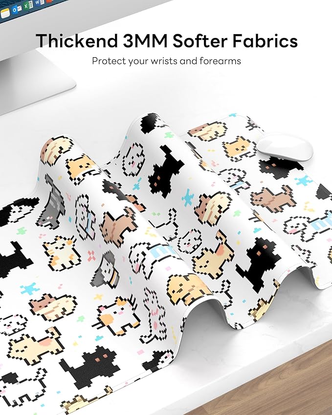 XL Gaming Mouse Pad, 31.5x15.7'' Large Desk Mat with Anti-Slip Rubber Base & Stitched Edges for Gaming, Office, Home - Cute Animals