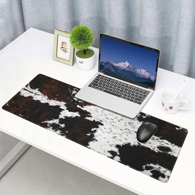 Mouse Pads Western Highland Cowhide Ranch Style Large Mouse Pad, Gaming Mousepad, Keyboard and Mouse Pad with Stitched Edges,PC Desk Mat for Game,Work,Office(31.5"*11.8")