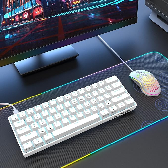 DIERYA 60% Mechanical Keyboard, DK61se Wired Gaming Keyboard with Blue Switches, LED Backlit Ultra-Compact 61 Keys Mini Office Keyboard for Windows Laptop PC Gamer Typist(White)