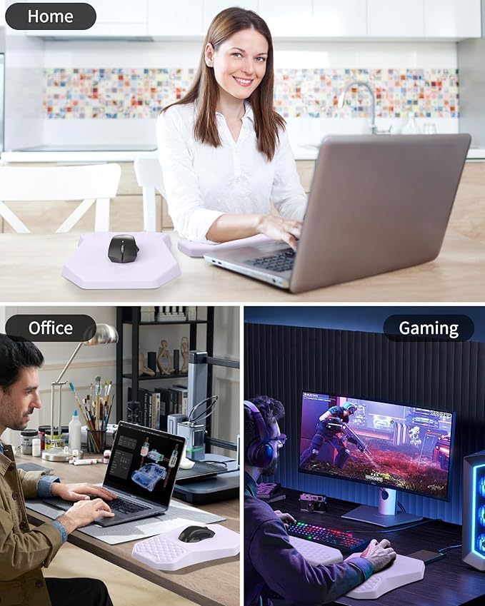 Ergonomic Mouse Pad Wrist Rest Support, Massage Design Surface for Carpal Tunnel Pain Relief, Memory Foam, Non-Slip PU Base for Computer Desk, Purple