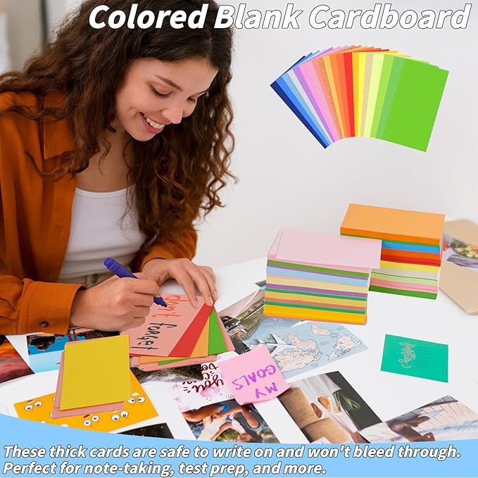 1000 Pcs Colored Index Cards Bulk 4 x 6 Inch Blank Flash Cards 20 Assorted Colors Notecards 180GSM Heavyweight Index Note Cards Portable Note Taking for Studying School College Office Memo