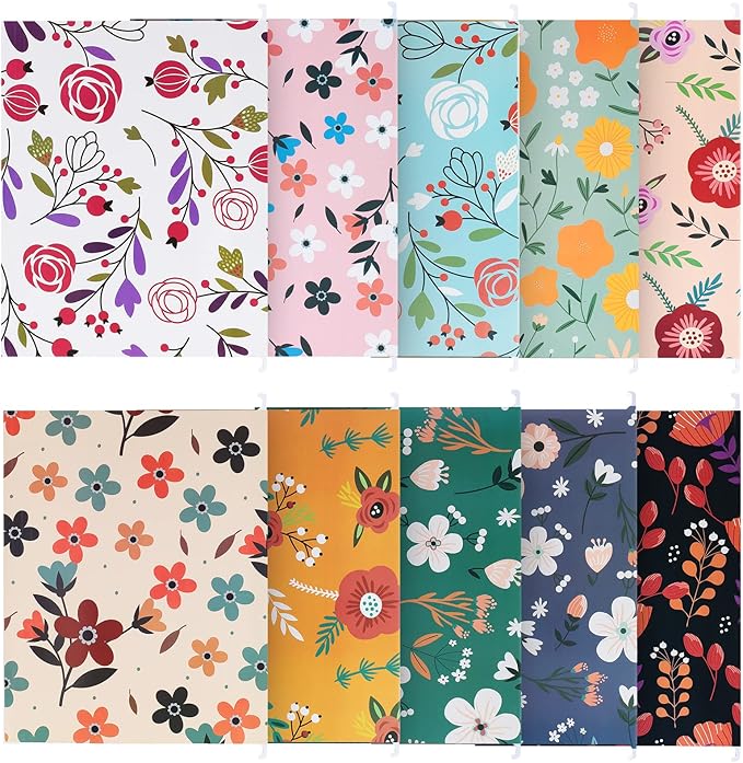 30 Pcs Decorative File Folders Floral Folders, 10 Colored Designs Cute Hanging File Folder Including Adjustable Tabs and Inserts, Letter Size Colored File Folders for Office