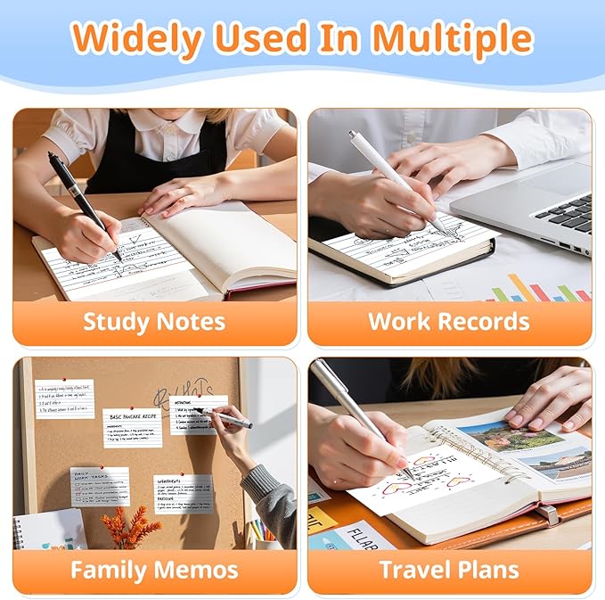 Index Cards 4x6, White Flash Cards, Lined Flashcards Notecards, Note Cards for Studying, 180GSM Study Card, 200 Count, 5 Pack of 40