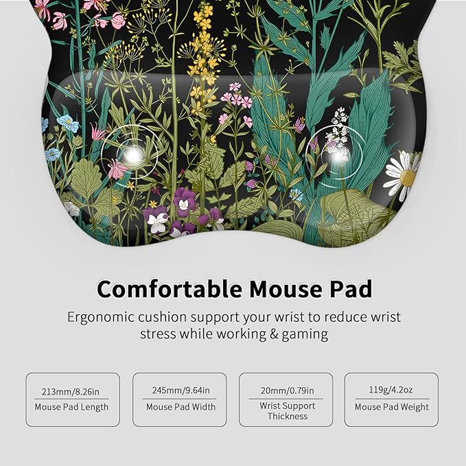 EooCoo Ergonomic Mouse Pad with Wrist Support, Mousepad with Memory Foam Wrist Rest and Non-Slip Base for Computer, Cafe, Home & Office, 9.64 x 8.26 in Office Desk Accessories