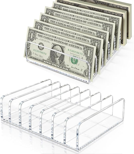 Vowcarol 2 Packs Acrylic Mail Organizer 7 Slots Cash Tray for Desk - 7 Slots File Organizer Clear Desktop Bill Divider Holder, Envelope Holder, Transparent Countertop Mail Holder