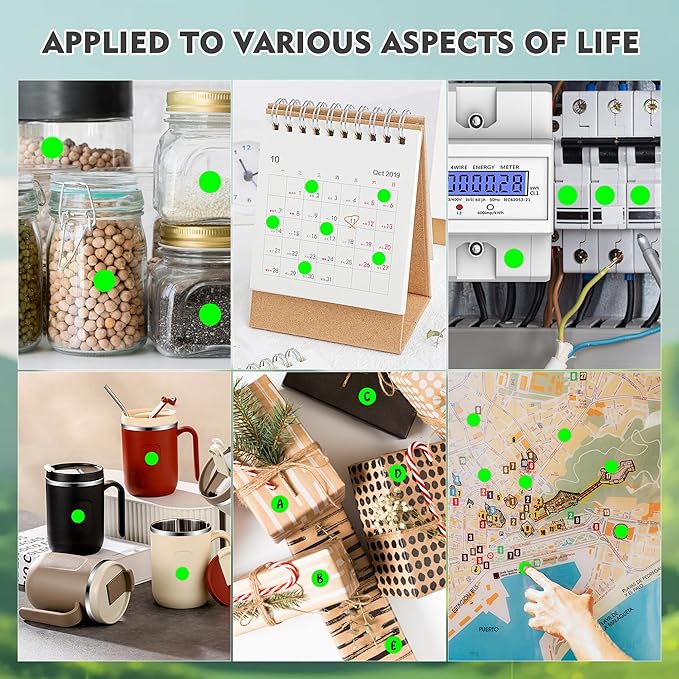 PARLAIM 4000 Pack Fluorescent Green Dot Stickers, 1/2 inch Round Circle Label 4 Rolls Permanent Adhesive Color-Code Sticker Labels in Dispenser Box