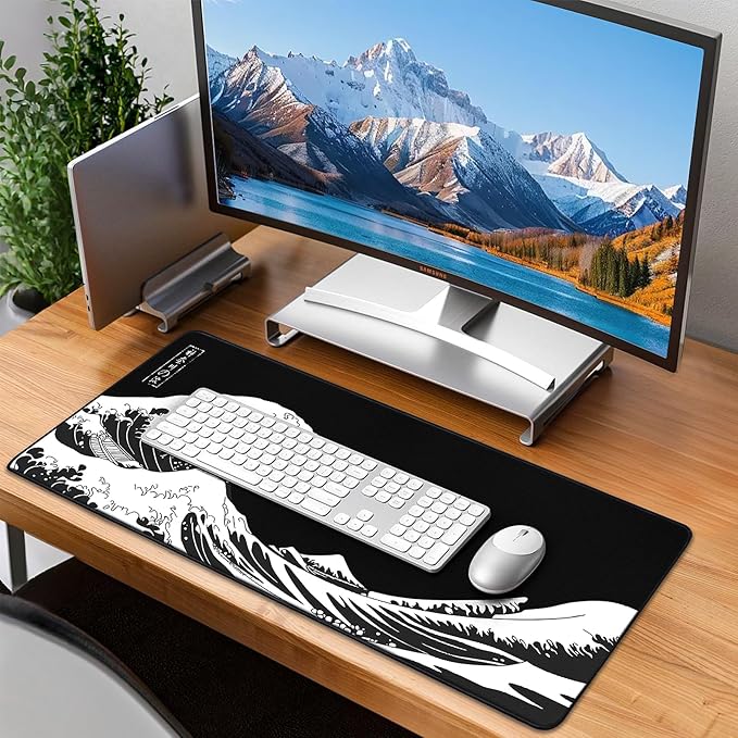 Mouse Pad Gaming - Desk Mat for Keyboard and Mouse - Kanagawa Large Mouse Pads for Desk, Japanese Sea Wave Gaming Mousepad with Non-Slip Base, Desks Pad (31.5" X 11.8") for Game and Office