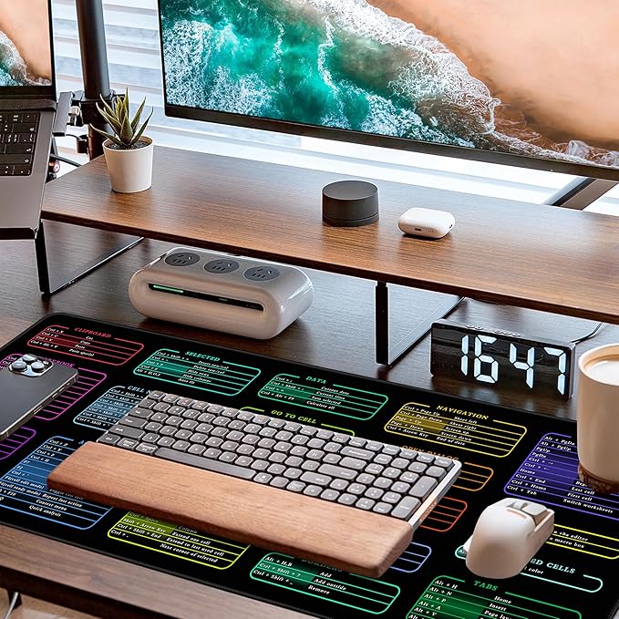Excel Shortcut Keys Mouse Pad,Desk Mat,Common Software Shortcut Keys Gaming Mouse Pad,Keyboard Mat Office Desk Decor Accessories