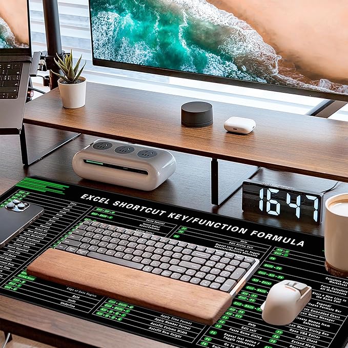 Excel Shortcut Keys Mouse Pad,Desk Mat,Common Software Shortcut Keys Gaming Mouse Pad,Keyboard Mat Office Desk Decor Accessories (excel Shortcut)