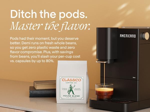 Terra Kaffe Demi Compact Fully Automatic Espresso Machine - Roaster-Approved Espresso Settings - Barista-Level Quality with Built-In Grinder - Coffee Machine - Cloud