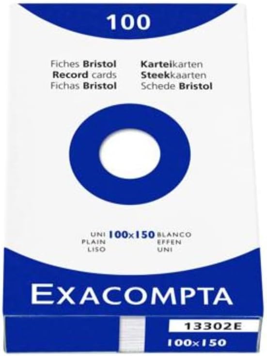 Exacompta - Ref 13302E - Bristol Plain Board for Printing (Pack of 100) - 100 x 150mm in Size, 205gsm Card, Compatible with Printers - Suitable for Exam Revision & Notes - White