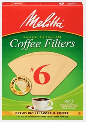 Melitta #6 Cone Coffee Filters, Unbleached Natural Brown, 40 Count (Pack of 12) 480 Total Filters Count - Packaging May Vary