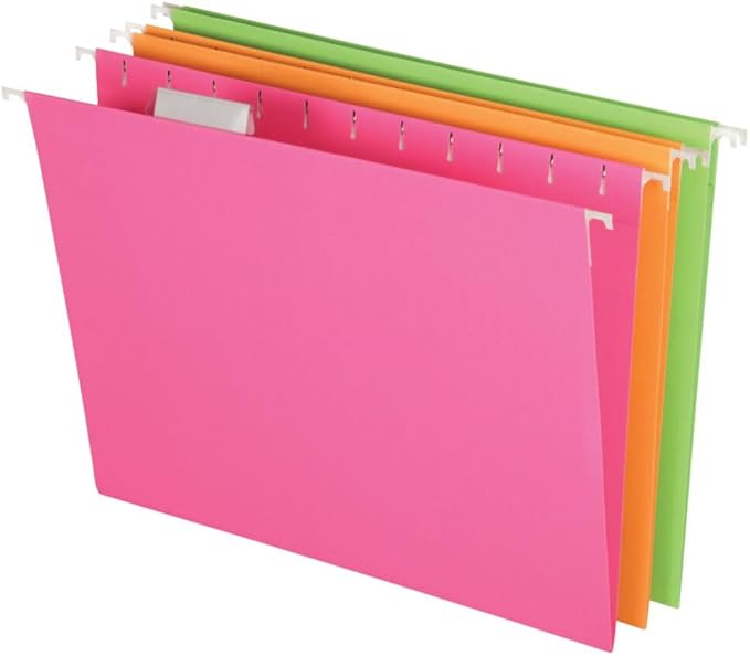 Pendaflex Glow Hanging File Folders, Letter Size, Assorted, Case Pack of 12 (81670)