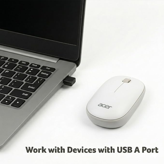 acer Computer Mouse Wireless, 2.4G Slim USB Wireless Mice with USB-A Receiver, 1600 DPI Optical, Laptop Mouse with Plug and Play for Right/Left Handed Users (for Chromebooks, Windows PC & Mac) White