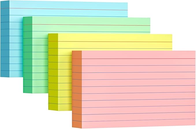 Colored Index Cards 3x5, 200 Pack, 180gsm Heavy Ruled Index Cards, Flash Cards for Studying, Heavy Note Cards for Office, College, Home Organization and School, 4 Color (50 Sheets Each)