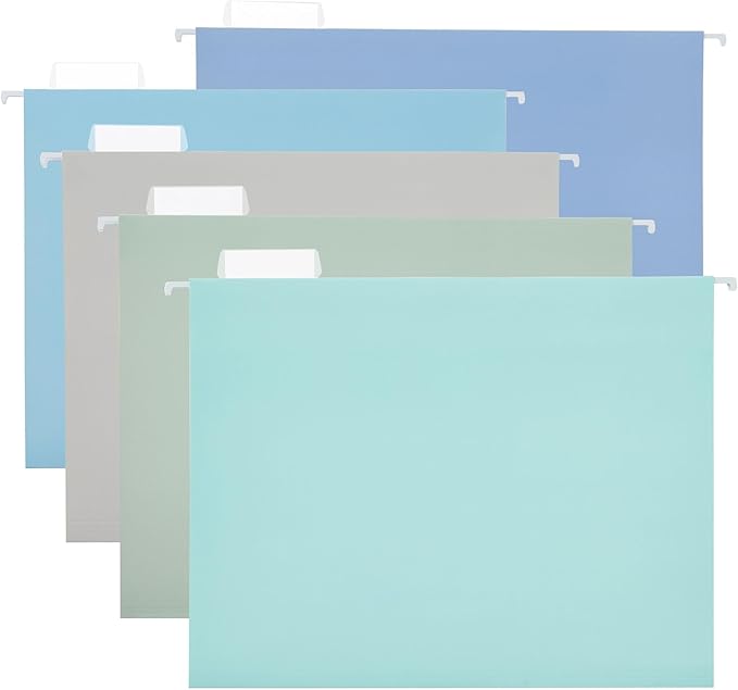 50 Pack Hanging File Folders Letter Size with 1/5 Cut Adjustable Tabs File Folder for Filing Cabinet Reinforced Hanging Folders Design for Home School Office and Medical Charts, Blue Design