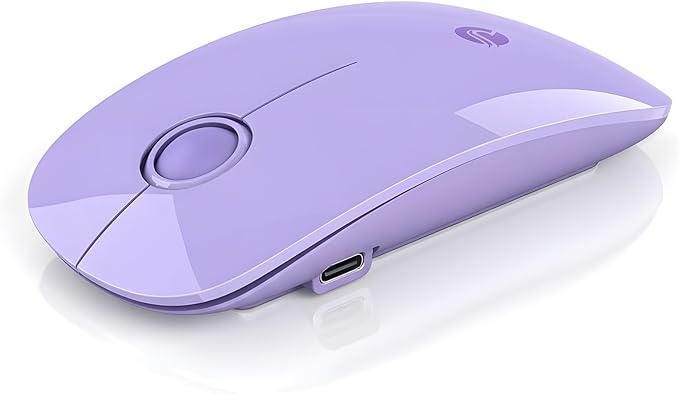 RAPIQUE R306 Pro Wireless Mouse, Dual Bluetooth & 2.4GHz, Connect Up to 3 Devices, Type-C Rechargeable, Silent Click, Ergonomic Symmetrical Design, for MacBook, iPad, Laptop, Purple
