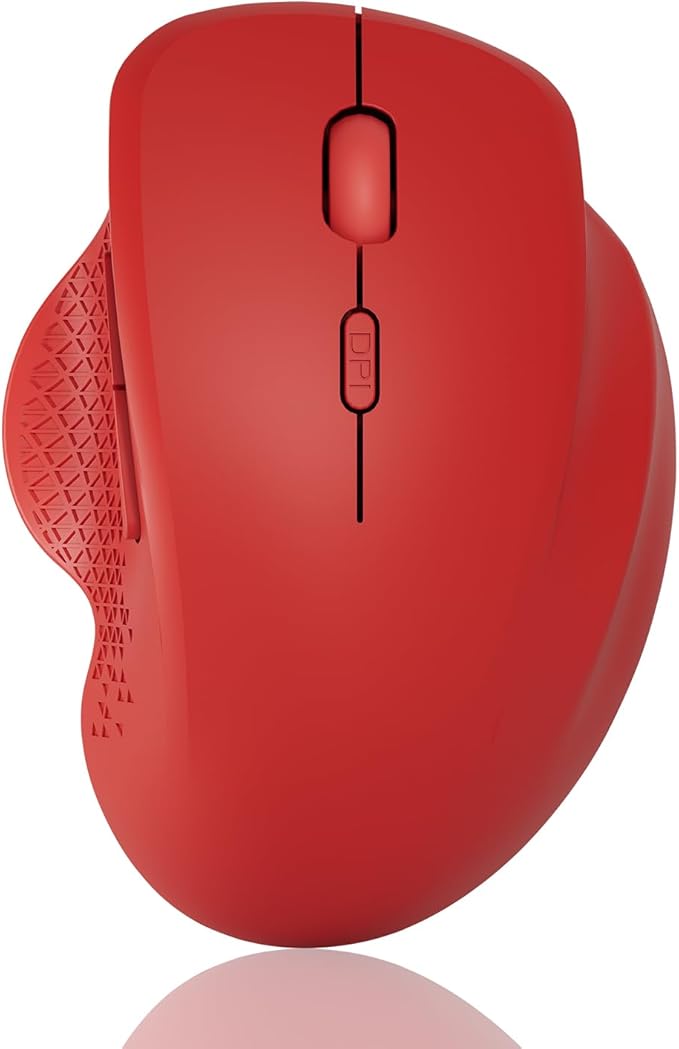 Uiosmuph G09 Bluetooth Wireless Mouse, BT5.1 & 2.4Ghz Rechargeable Computer Mouse with USB Receiver and Type C Adapter, Ergonomic Bluetooth Mice for Laptop, iPad, Mac - Red