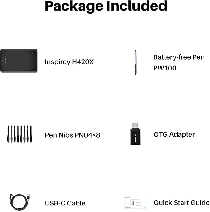 Drawing Tablet HUION H420X Graphics Drawing Tablet with 8192 Level Pressure Battery-Free Stylus, 4.17x2.6 inch Digital Art Tablet for OSU Game, Design, Teaching, Work with PC, Mac, Linux & Mobile