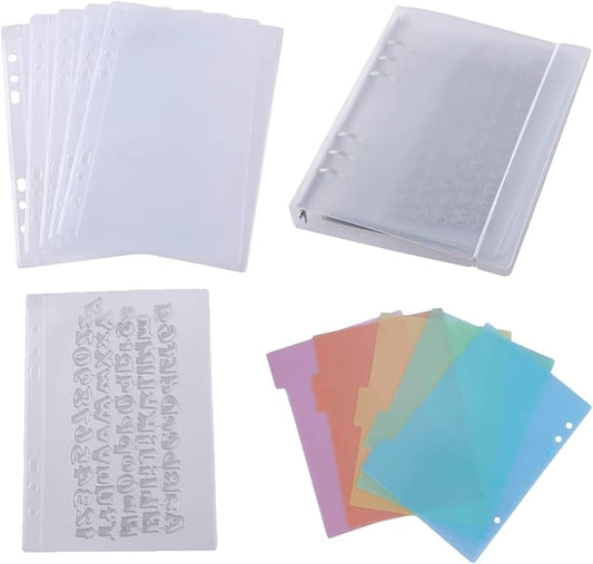 BAOFALI 15PCS Binder Loose Leaf Bags with 5 PCS Tab Binder Dividers and 1pcs 6 Ring Binder Cover for DIY 6 Hole Planner Pages Refill Insert Insert Scrapbooking Paper Card Craft Cutting Dies Storage