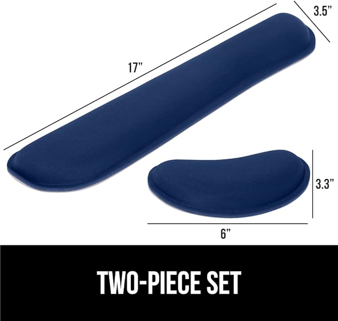 GORILLA GRIP Silky Gel Memory Foam Wrist Rest for Computer Keyboard, Mouse, Ergonomic Design for Typing Pain Relief, Desk Pads Support Hand and Arm, Mousepad Rests, Stain Resistant, 2 Piece Pad, Navy