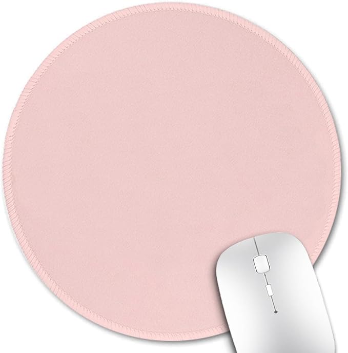Cute Pink Round Mouse Pad with Stitched Edges, 7.9" Diameter & 0.12" Thick, Smooth Fabric Surface & Anti-Slip Rubber Base Portable Circular Mat for Office Desk/Laptop/Home/Gaming/Traveling
