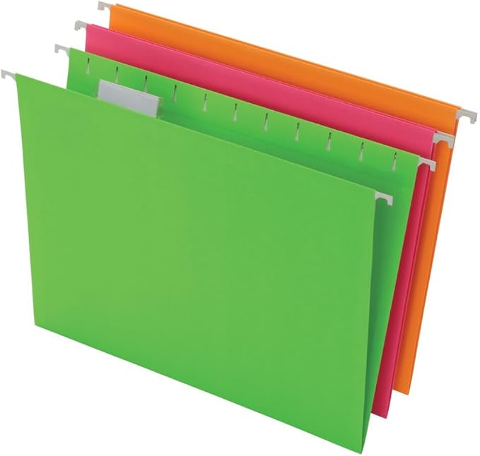 Pendaflex Glow Hanging File Folders, Letter Size, Assorted, Case Pack of 12 (81670)