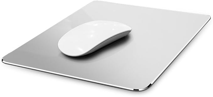 Vaydeer Hard Metal Aluminum Mouse Pad Clear Modern Smooth Magic Ultra Thin Double Side Design Mouse Mat Waterproof Fast and Accurate Control Compatible for Gaming and Office, Silver, 9.05X7.08 Inch