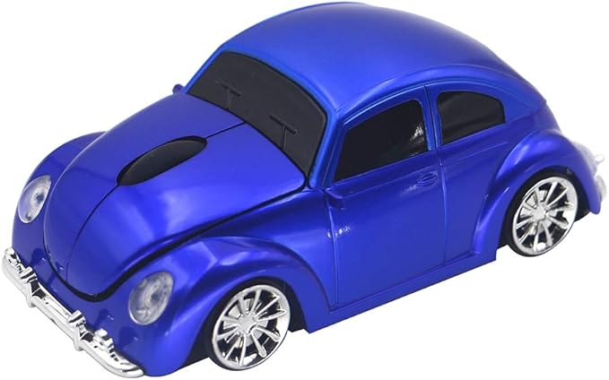 VW Beetle Wireless Sports Car Shape Mouse Mice Computer Laptop PC Optical Mouse 2.4GHz Nano USB AAA Battery Power Glossy Surface LED Light (Blue)