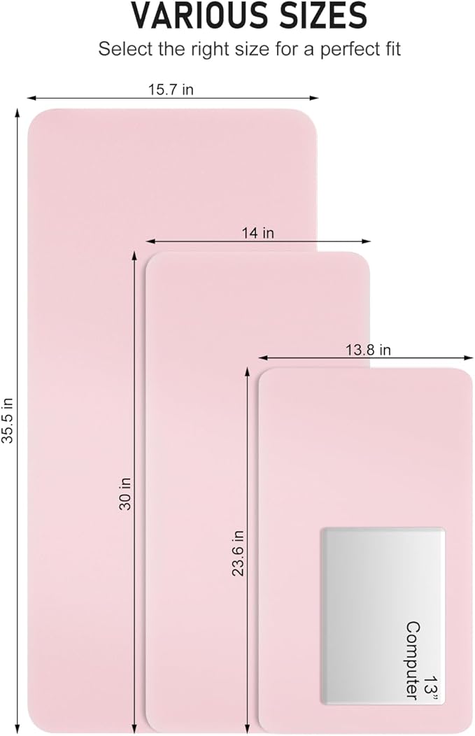 Desk Pad, 35.5" x 17" PU Leather Non-Slip Desk Mat Large Mouse Pad for Desktop, Waterproof Laptop Computer Writing Mat for Office, Home, Work, Gaming, Light Pink