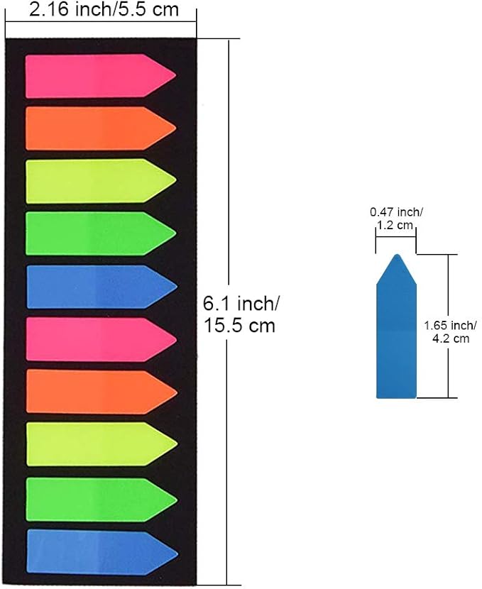 Morepack 2000 Count Neon Color Tape Flag, Page Markers,Index Tab Flags,Sticker Note, Fluorescent,10Pack,2000 Pages Count (Type 3)