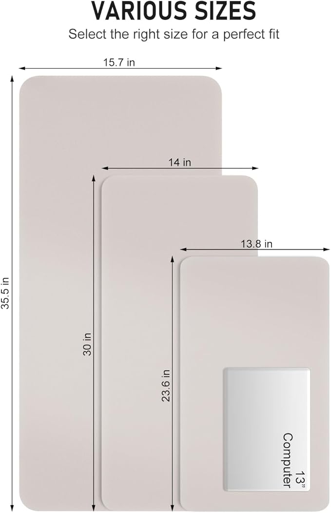 Desk Pad, 23.6" x 13.8" PU Leather Non-Slip Desk Mat Large Mouse Pad for Desktop, Waterproof Laptop Computer Writing Mat for Office, Home, Work, Gaming, Beige Gray