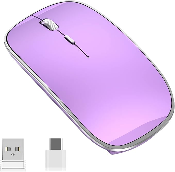Wireless Mouse Chargeable Portable Silent USB and Type-C Dual Mode Wireless Mouse 3 Adjustable DPI for Laptop, Mac, Android, PC (Q23S Black) (Purple)