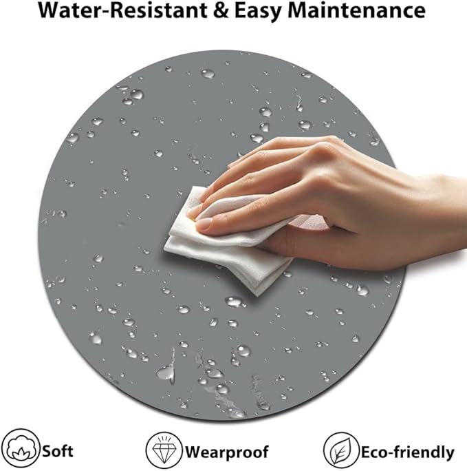 Grey Round Mouse Pad, 7.9" Diameter & 0.12" Thickness (200mmx200mmx3mm), Non-Slip Rubber Base ‌& Smooth Cloth Surface Cute Circular Blank Desk Mat