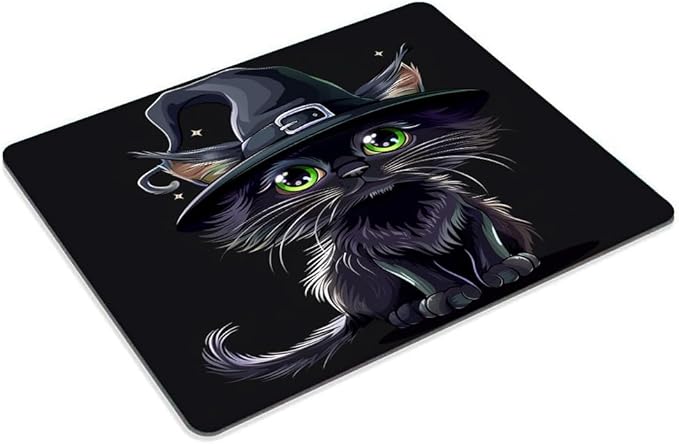 Square Mouse Pad Black Cat with Witch Hat for Halloween-1,Gaming Mouse Pads for Desk,Soft Computer Waterproof Non-Slip Mouse Mat