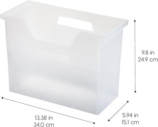 IRIS USA Medium Portable Desktop File Box with Open Lid, 6 Pack, Side Handles, Hanging File Folders, Tabs & Inserts, Letter Size, Magazines, Newspapers, Mail, Books, Notebooks, Clear