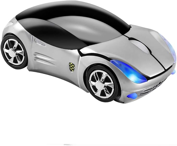 Usbkingdom 2.4GHz Wireless Mouse Cool 3D Sport Car Shape Ergonomic Optical Mice with USB Receiver for PC Laptop Computer Women Small Hands(Silver)