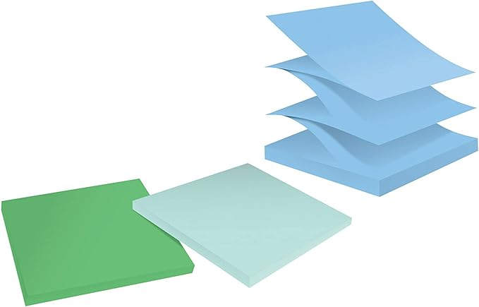 Post-it 100% Recycled Paper Super Sticky Pop-up Notes, 2X The Sticking Power, 3x3 in, 6 Pads, 70 Sheets/Pad, Oasis Collection (R330R-6SST) (Pack of 12)