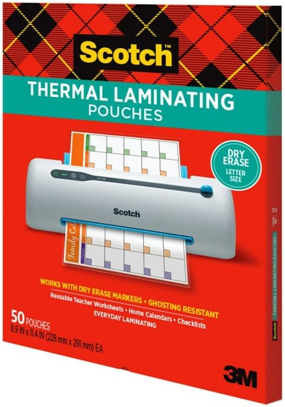 Scotch Thermal Laminator (TL901X) and 50 Scotch Dry Erase Thermal Laminating Pouches | Letter Size | Clear Professional Finish