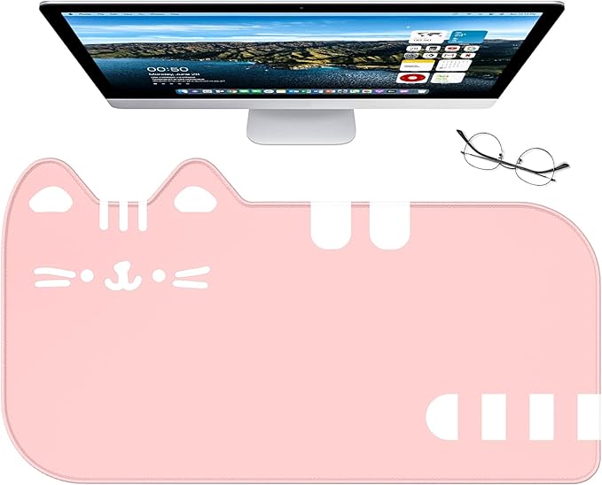 Dapesuom Large Gaming Mouse Pad, Extended Mouse Mat with Stitched Edges, Cute Anime Cat Keyboard Pad with Non-Slip Base, Big XXL Desk Mats for Gamer, Computer, Office Accessories, 29.5 x 15.9in, Pink
