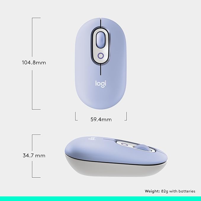 Logitech POP Mouse, Compact and Portable Wireless Bluetooth Mouse with Programmable Buttons and Quiet Clicks, Easy-Switch Between up to 3 Devices, Laptop, Tablet, PC - Lilac